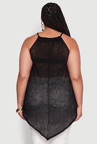 Womens Plus Chic Textured Knit Tank Top with Hanky Hem and Halter Neck,