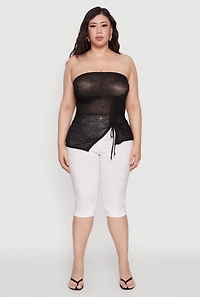 Womens Plus Sheer Ruched Drawstring Tube Top,