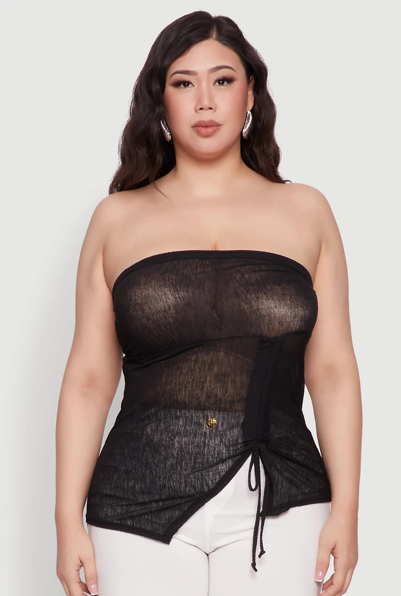 Plus Sheer Ruched Drawstring Tube Top