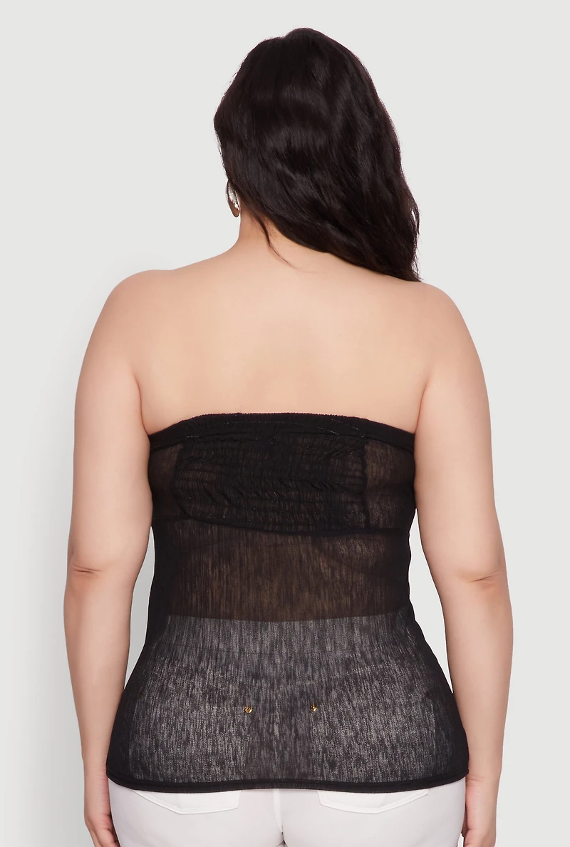 Plus Sheer Ruched Drawstring Tube Top