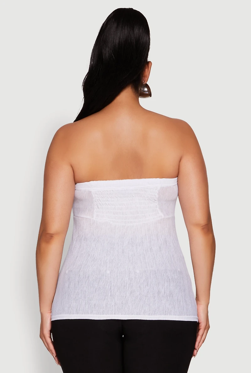Womens Plus Size Sheer Ruched Drawstring Tube Top, White, Size 4X