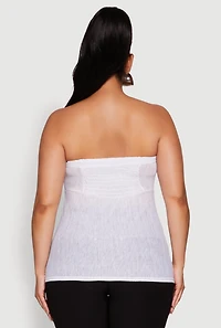 Womens Plus Sheer Ruched Drawstring Tube Top, White,