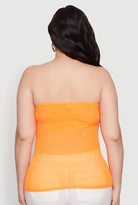 Womens Plus Sheer Ruched Drawstring Tube Top, 3X