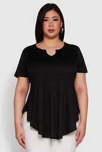 Womens Plus Peplum Top with Notch Neck and Short Sleeves, 4X