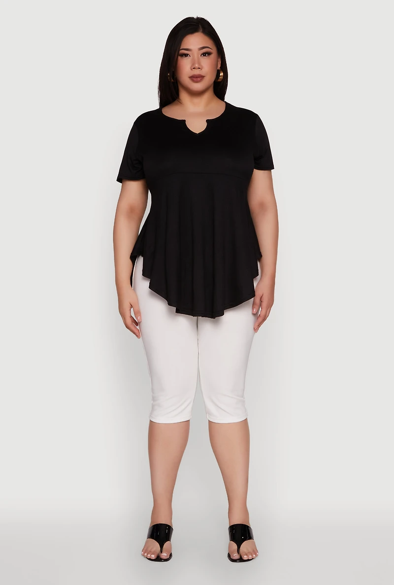 Womens Plus Peplum Top with Notch Neck and Short Sleeves, 4X