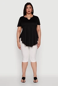 Womens Plus Peplum Top with Notch Neck and Short Sleeves, 4X