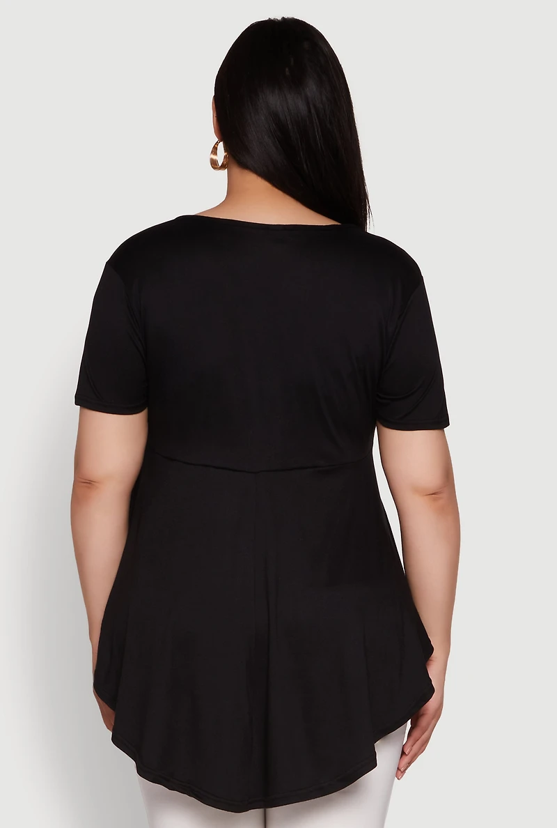Womens Plus Peplum Top with Notch Neck and Short Sleeves, 4X