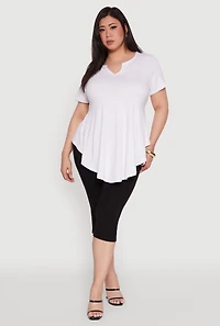 Plus Peplum Top with Notch Neck and Short Sleeves