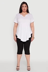 Plus Peplum Top with Notch Neck and Short Sleeves