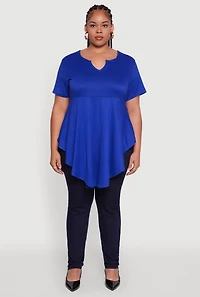 Womens Plus Peplum Top with Notch Neck and Short Sleeves,