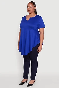 Womens Plus Peplum Top with Notch Neck and Short Sleeves,