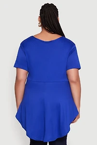 Womens Plus Peplum Top with Notch Neck and Short Sleeves,