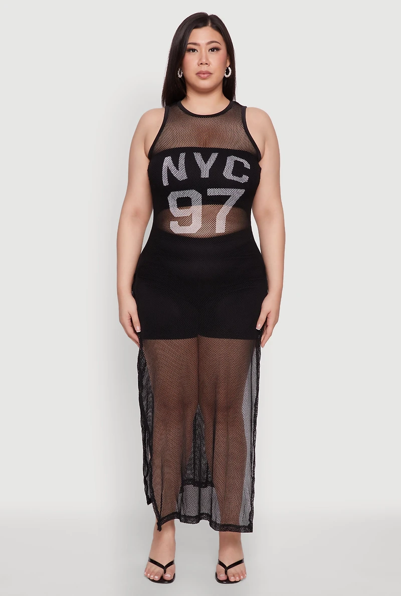 Womens Plus NYC 97 Fishnet Maxi Top,