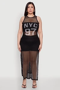 Womens Plus NYC 97 Fishnet Maxi Top,