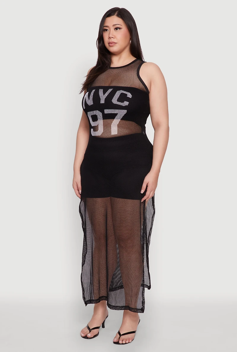 Womens Plus NYC 97 Fishnet Maxi Top,