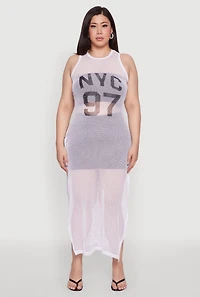 Womens Plus Size NYC 97 Fishnet Maxi Top, White, Size 1X