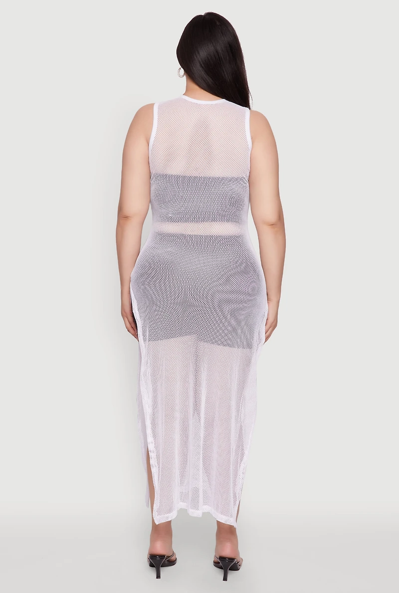 Womens Plus Size NYC 97 Fishnet Maxi Top, White, Size 1X