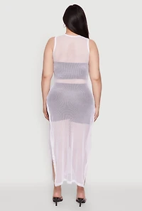 Womens Plus Size NYC 97 Fishnet Maxi Top, White, Size 1X