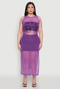 Womens Plus Size NYC 97 Fishnet Maxi Top, Purple, Size 3X