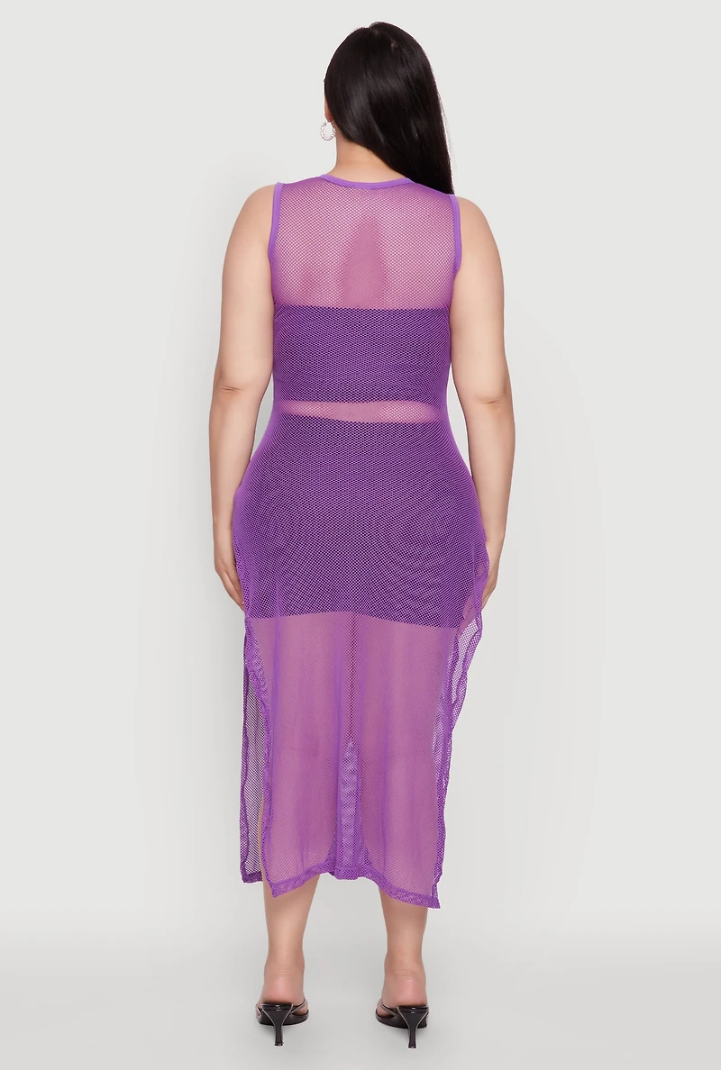 Womens Plus Size NYC 97 Fishnet Maxi Top, Purple, Size 3X