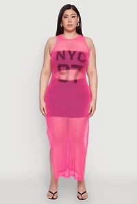 Womens Plus NYC 97 Fishnet Maxi Top,