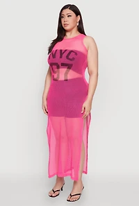 Womens Plus Size NYC 97 Fishnet Maxi Top, Pink, Size 2X
