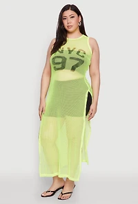 Womens Plus NYC 97 Fishnet Maxi Top,