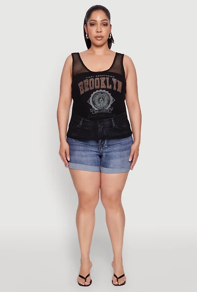 Womens Plus Brooklyn Graphic Fishnet Tank Top, 2X
