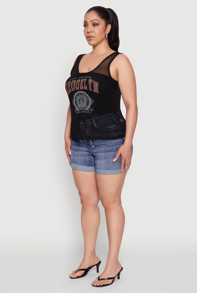 Plus Brooklyn Graphic Fishnet Tank Top