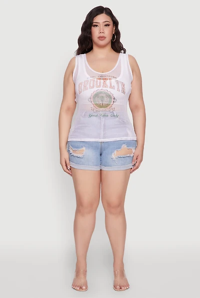 Plus Brooklyn Graphic Fishnet Tank Top