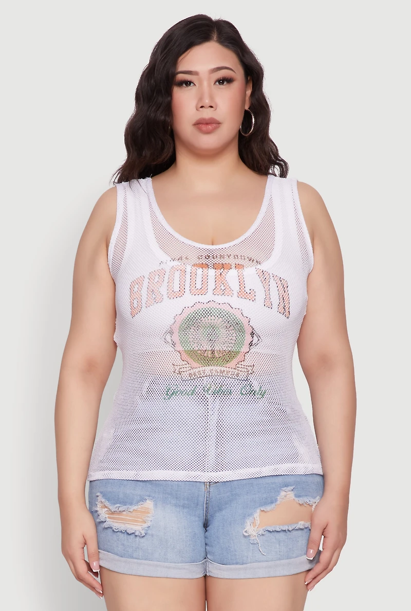 Plus Brooklyn Graphic Fishnet Tank Top