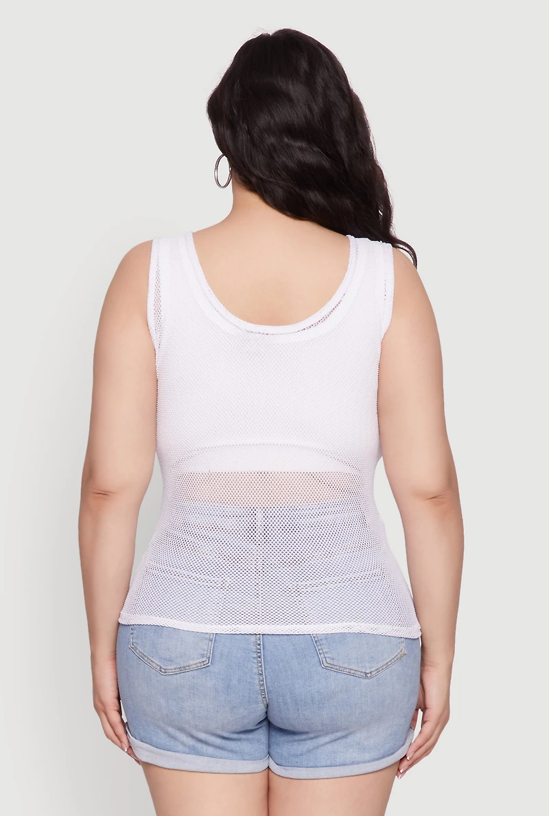 Plus Brooklyn Graphic Fishnet Tank Top