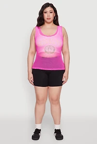 Womens Plus Size Brooklyn Graphic Fishnet Tank Top, Pink, Size 4X