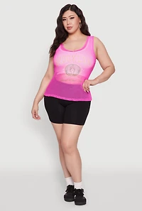 Womens Plus Size Brooklyn Graphic Fishnet Tank Top, Pink, Size 2X