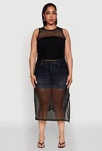 Womens Plus Size Fishnet Side Slit Maxi Tank Top, Black, Size 4X