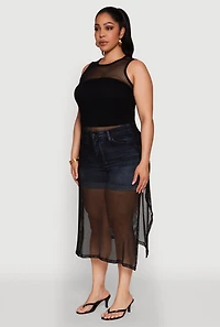 Womens Plus Size Fishnet Side Slit Maxi Tank Top, Black, Size 4X