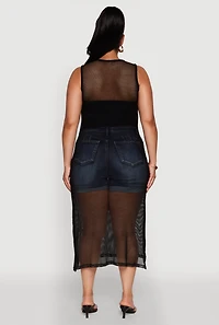 Womens Plus Size Fishnet Side Slit Maxi Tank Top, Black, Size 4X