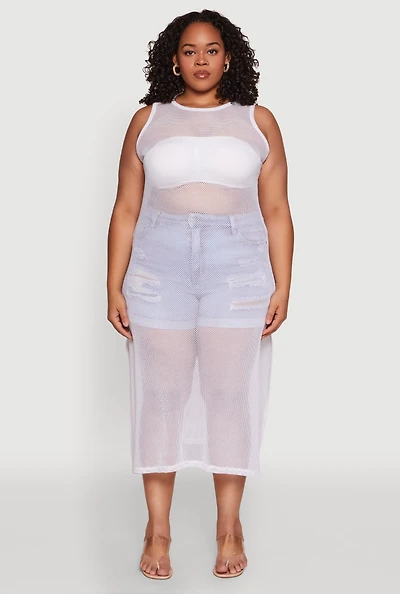 Plus Fishnet Side Slit Maxi Tank Top