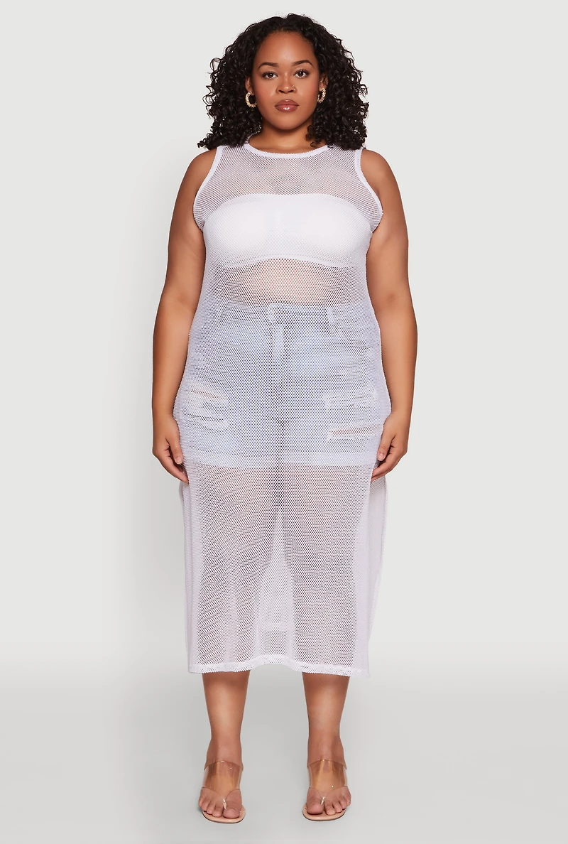 Plus Fishnet Side Slit Maxi Tank Top