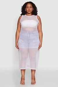 Plus Fishnet Side Slit Maxi Tank Top