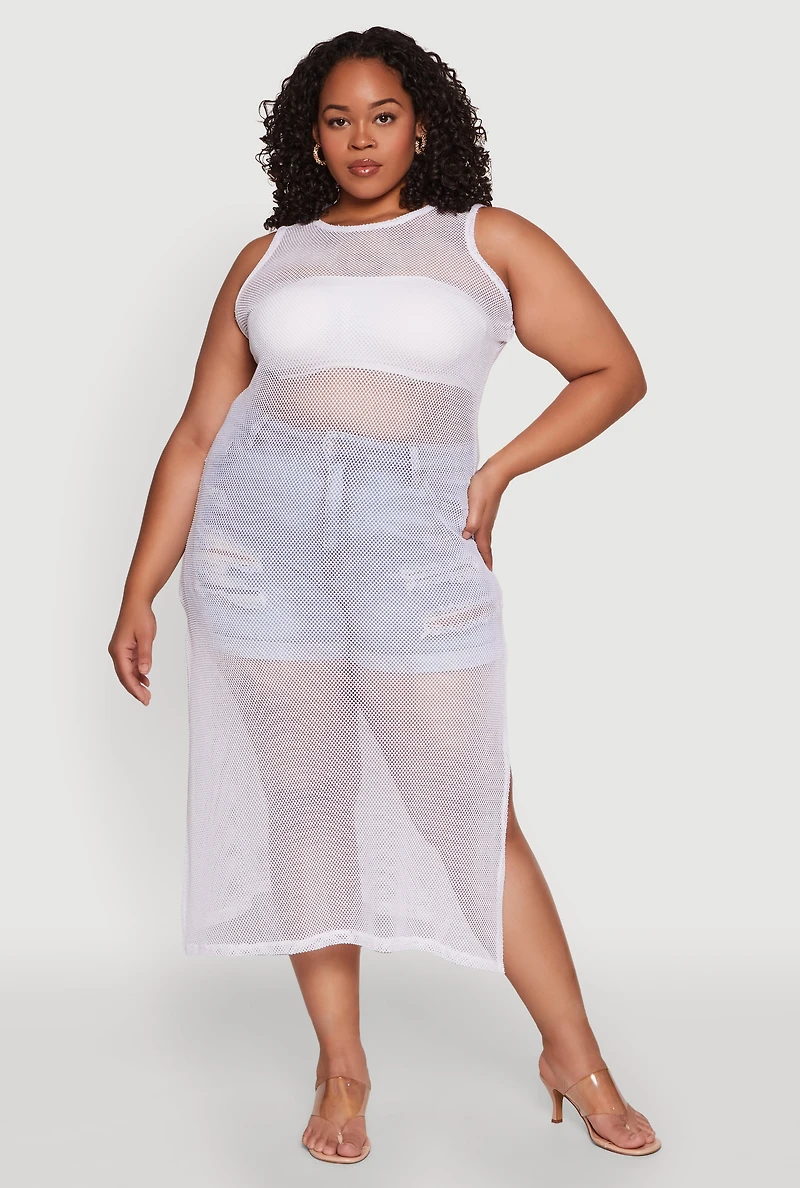 Plus Fishnet Side Slit Maxi Tank Top