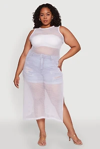 Plus Fishnet Side Slit Maxi Tank Top