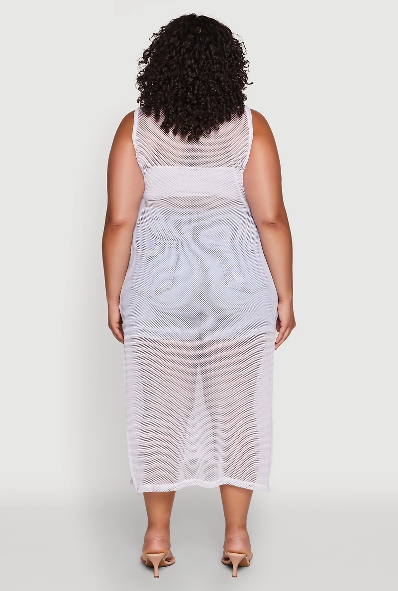 Plus Fishnet Side Slit Maxi Tank Top