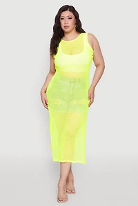 Womens Plus Size Fishnet Side Slit Maxi Tank Top, Yellow, Size 4X
