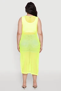Womens Plus Size Fishnet Side Slit Maxi Tank Top, Yellow, Size 4X