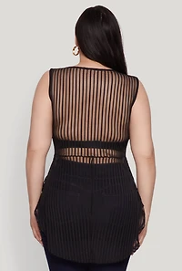 Womens Plus Shadow Stripe Sleeveless Mesh Top,