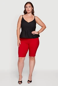 Plus Textured Knit V Neck Peplum Top