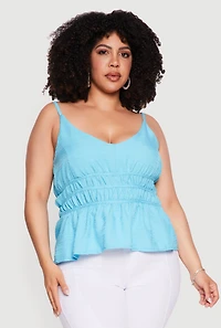 Plus Textured Knit V Neck Peplum Top