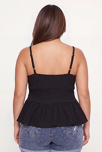 Plus Tie Front Keyhole Detail Peplum Top