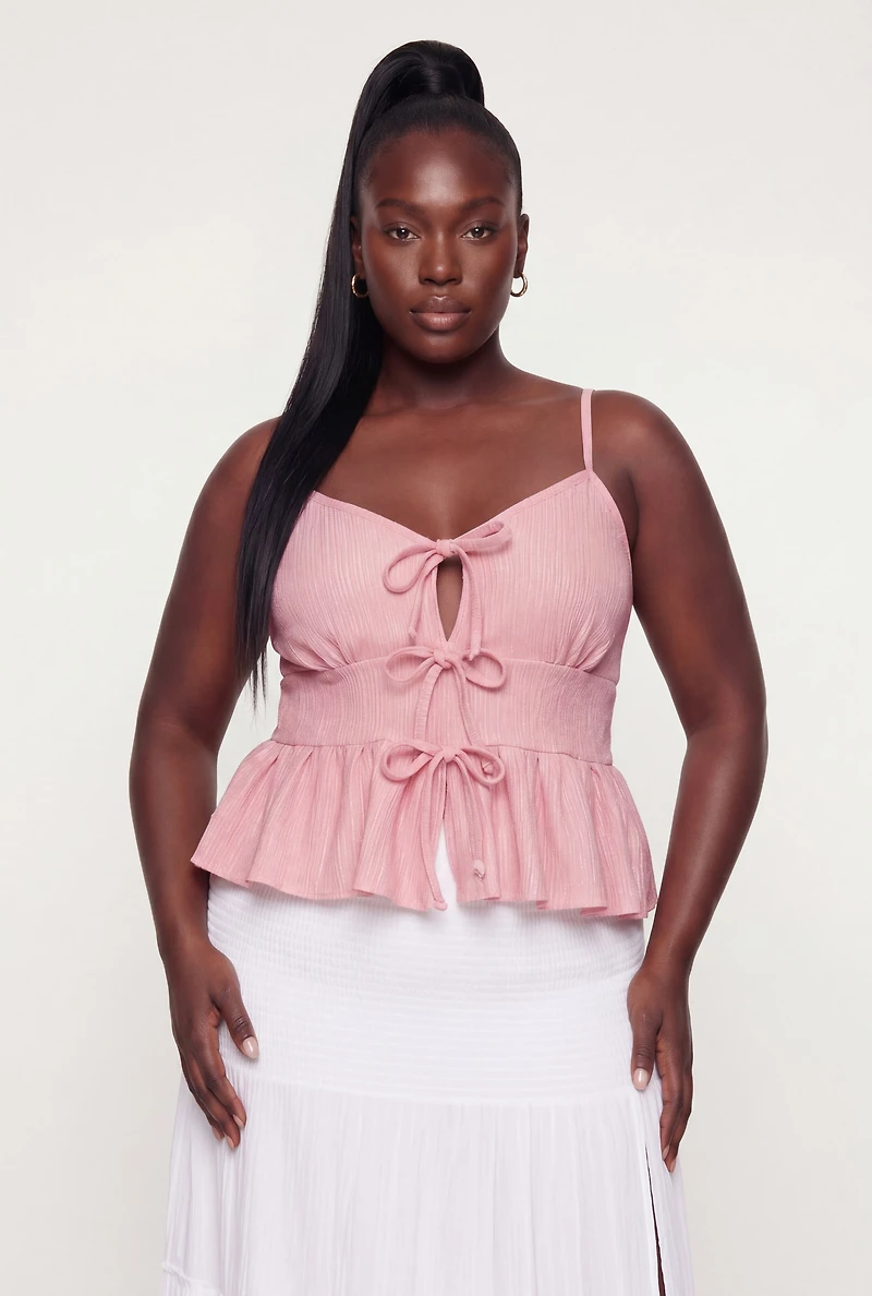 Plus Tie Front Keyhole Detail Peplum Top